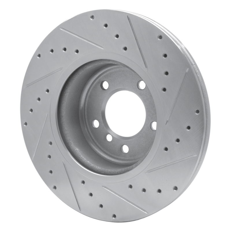 BMW 135IS Brake Rotor (1) - Front Left - R1 Concepts - Drilled & Slotted - Silver - `06-`13